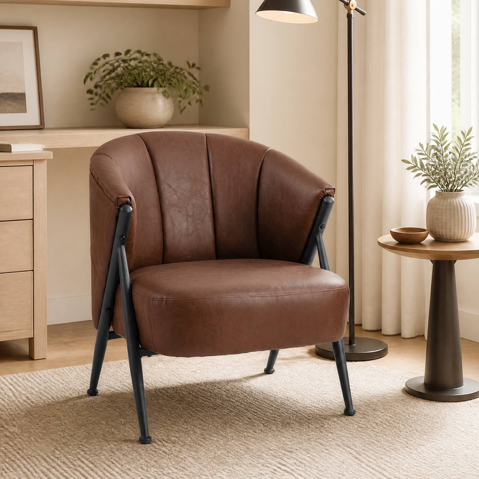 Alt View 3. Costway - Costway 2 PCS Accent Chair with Curved Backrest Wide Seat PU Upholstery Metal Legs for Home - Brown.