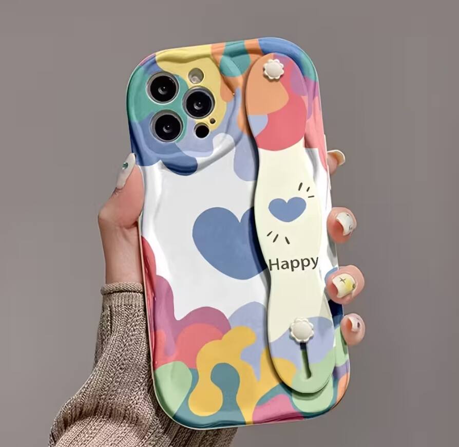 Left. Gravity Ridge - Soft Colorful Anti-Drop Cream Strap Style Anime Pattern Print Phone Case for for iPhone 14 Pro Shockproof Phone Cover - Colorful.