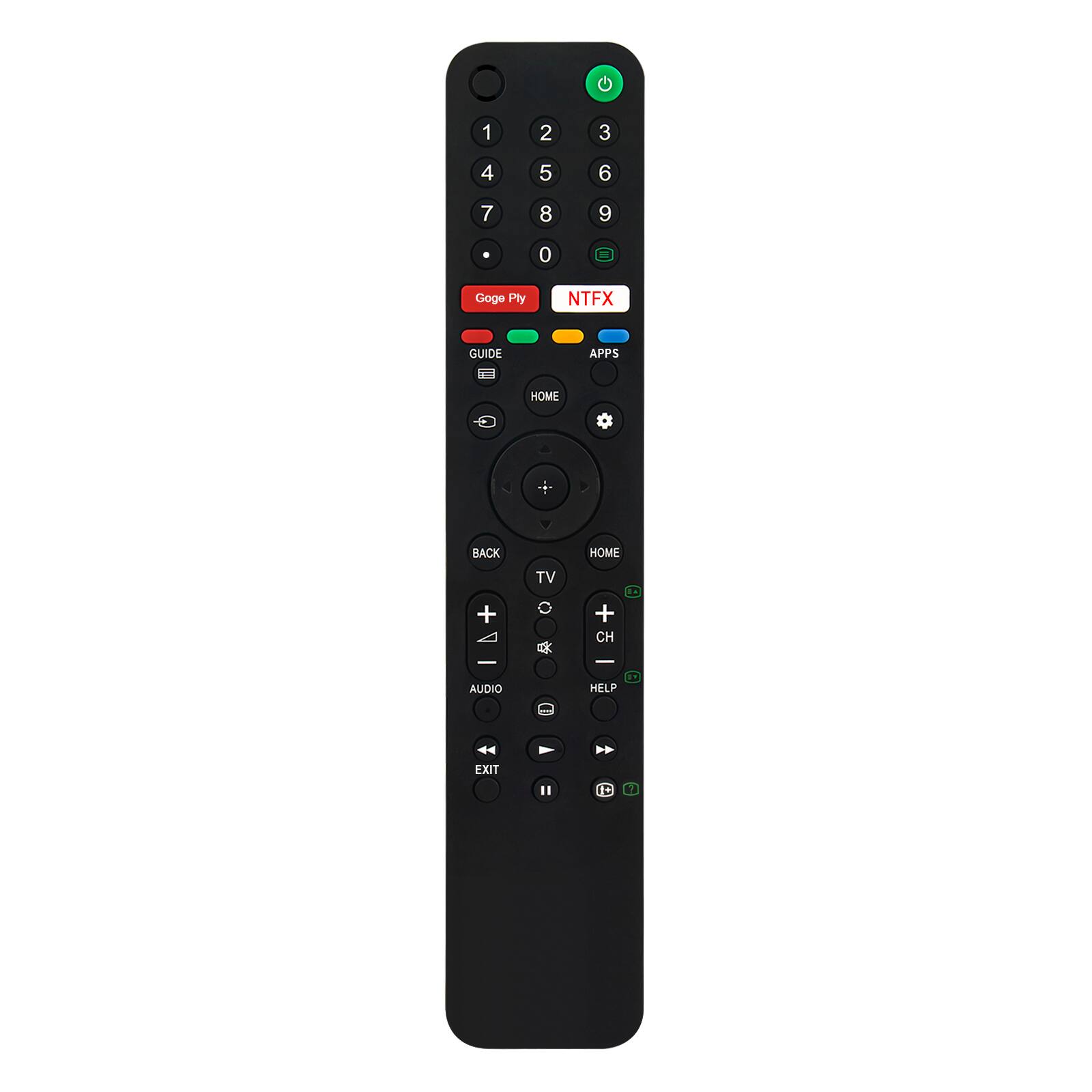1
2
3
4
5
6
7
8
9
0
GoGo Ply
NTFX
GUIDE
APPS
HOME
BACK
TV
+
+ CH

-
AUDIO
HELP
EXIT
II