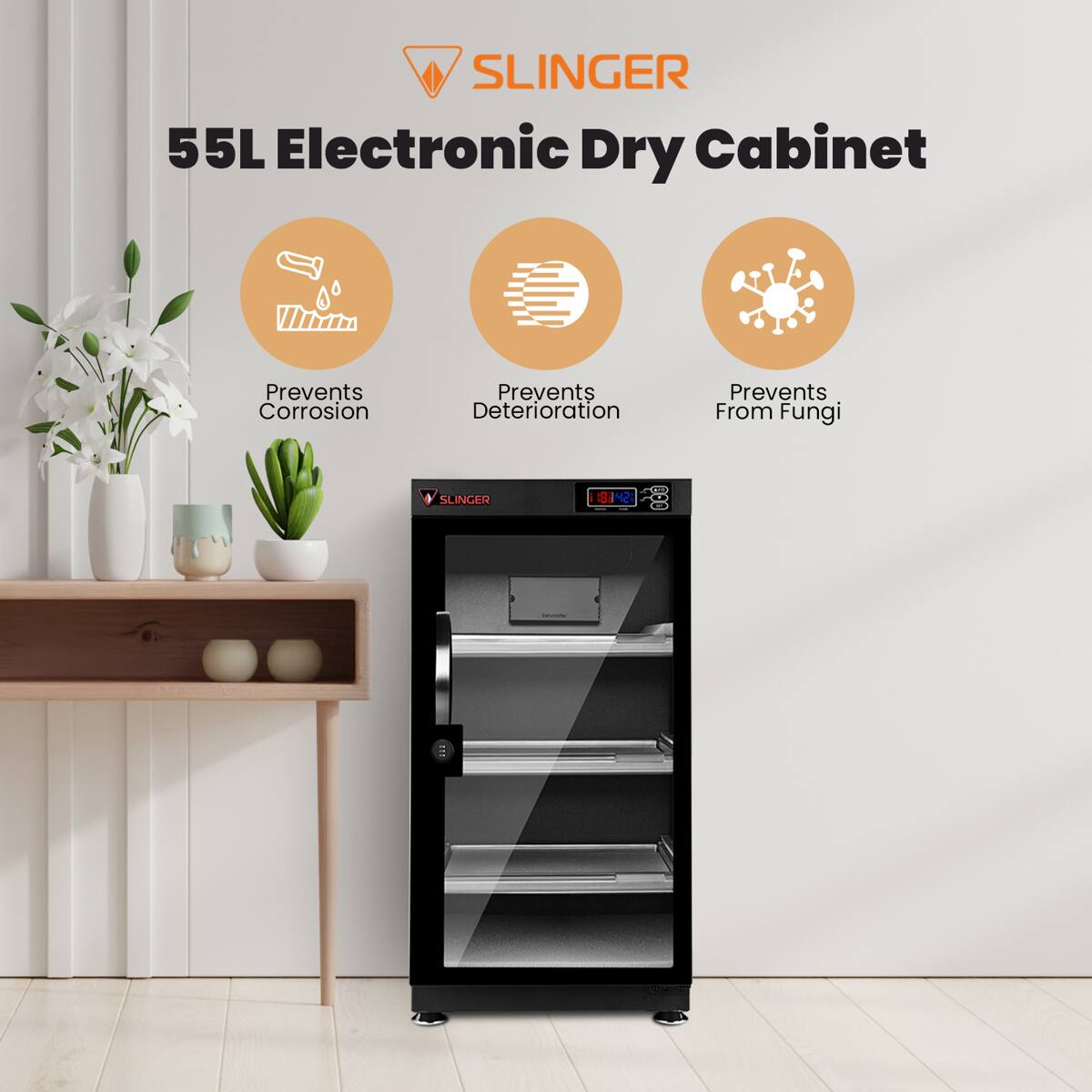 SLINGER 55L Electronic Dry Cabinet Prevents Corrosion Prevents Deterioration Prevents From Fungi SLINGER 8142