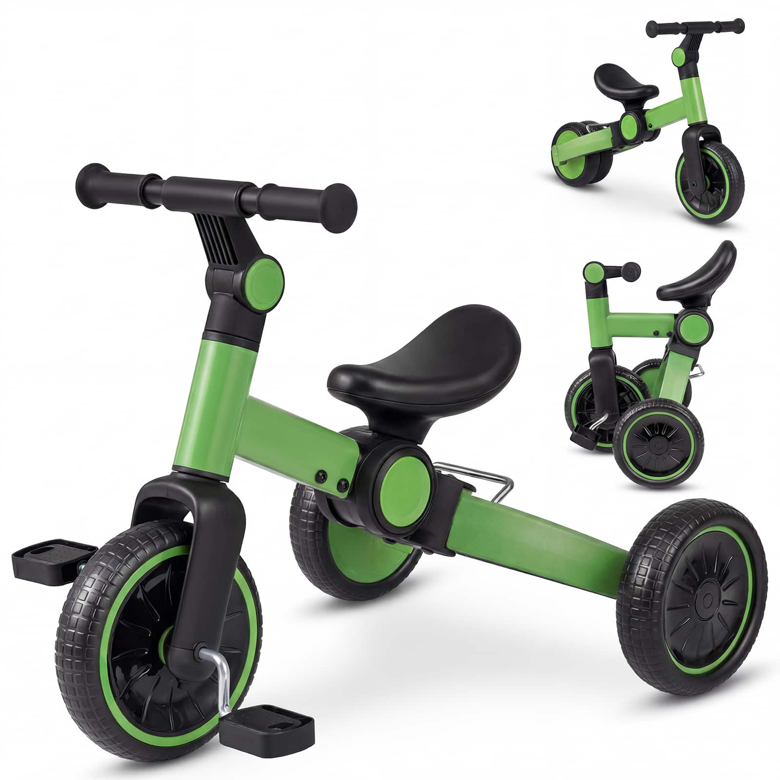 Gymax - 5-In-1 Toddler Bike Kids Balance Bike w/ Removable Pedals Adjustable Handlebar - Green