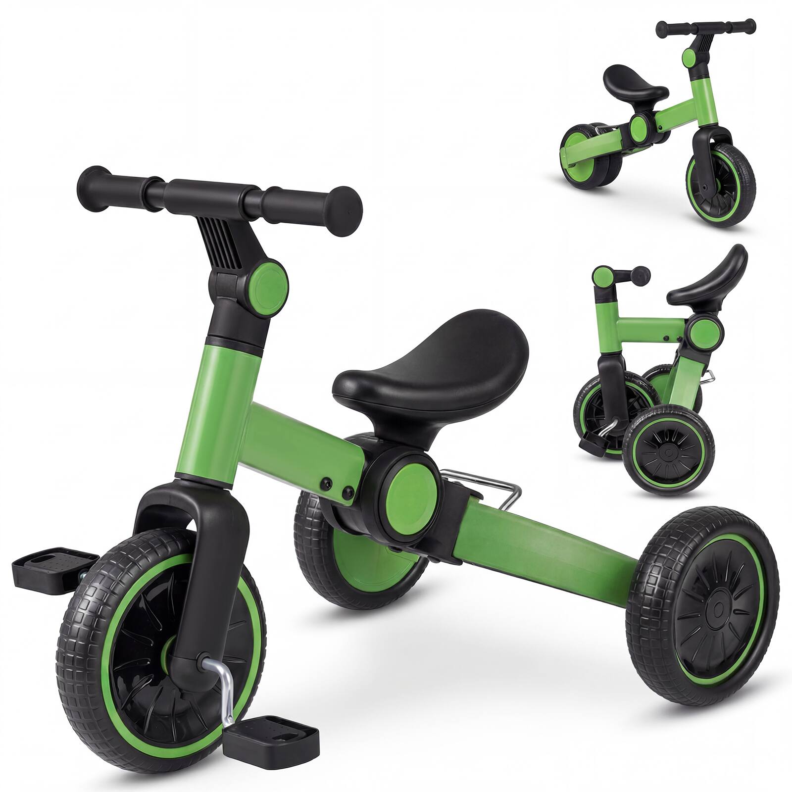 Front. Gymax - Gymax 5-In-1 Toddler Bike Kids Balance Bike w/ Removable Pedals Adjustable Handlebar Green - Green.