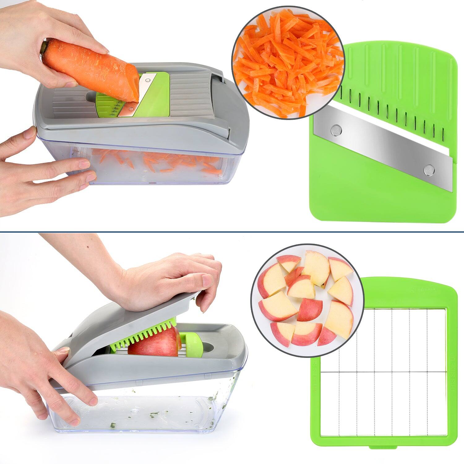 Back. Fitnate - 13Pcs Vegetable Spiralizer Mandoline Slicer Dicer Food Chopper - Green Gray.