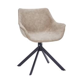 LeisureMod - Markley Upholstered Swivel Dining Chair with Arms and Metal Legs - Taupe