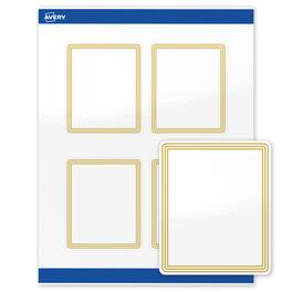 Avery - Labels, 4" x 3-1/3", Glossy Multi-Lined Gold Border - White