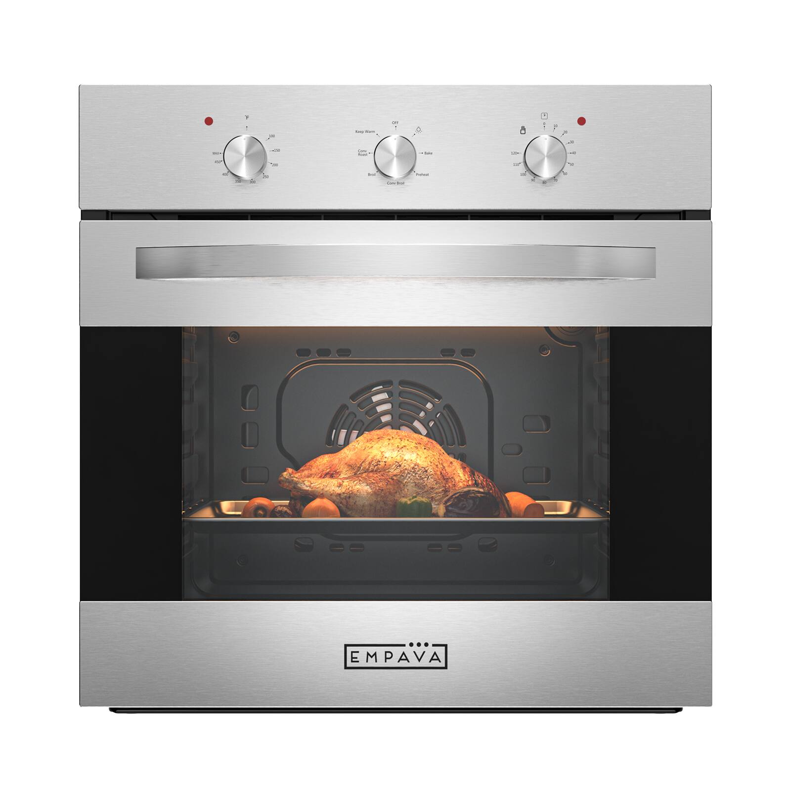 Empava - 24 in. Electric Single Wall Oven 2.3 cu. ft. Capacity Knob Control Kitchen Compact Convection Oven - Stainless Steel