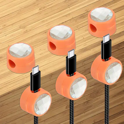Front. Unique Bargains - 6pcs Magnetic Spring Desk Cable Management Clips Adhesive Cord Holder Keeper for Office Desktop Wall Car - Orange.