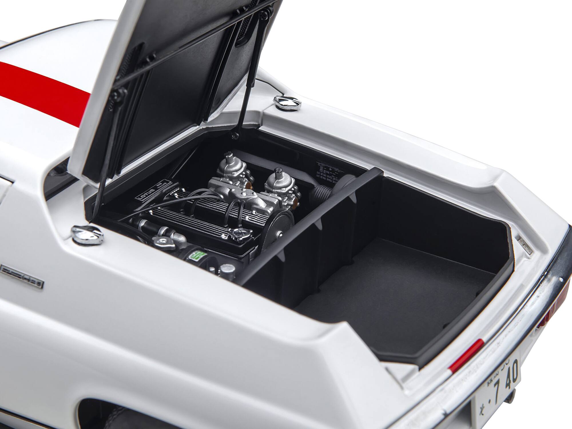 Left. Autoart - Lotus Europa Special White with Red Stripe and Graphics "The Circuit Wolf" 1/18 Model Car by Autoart - White With Red.