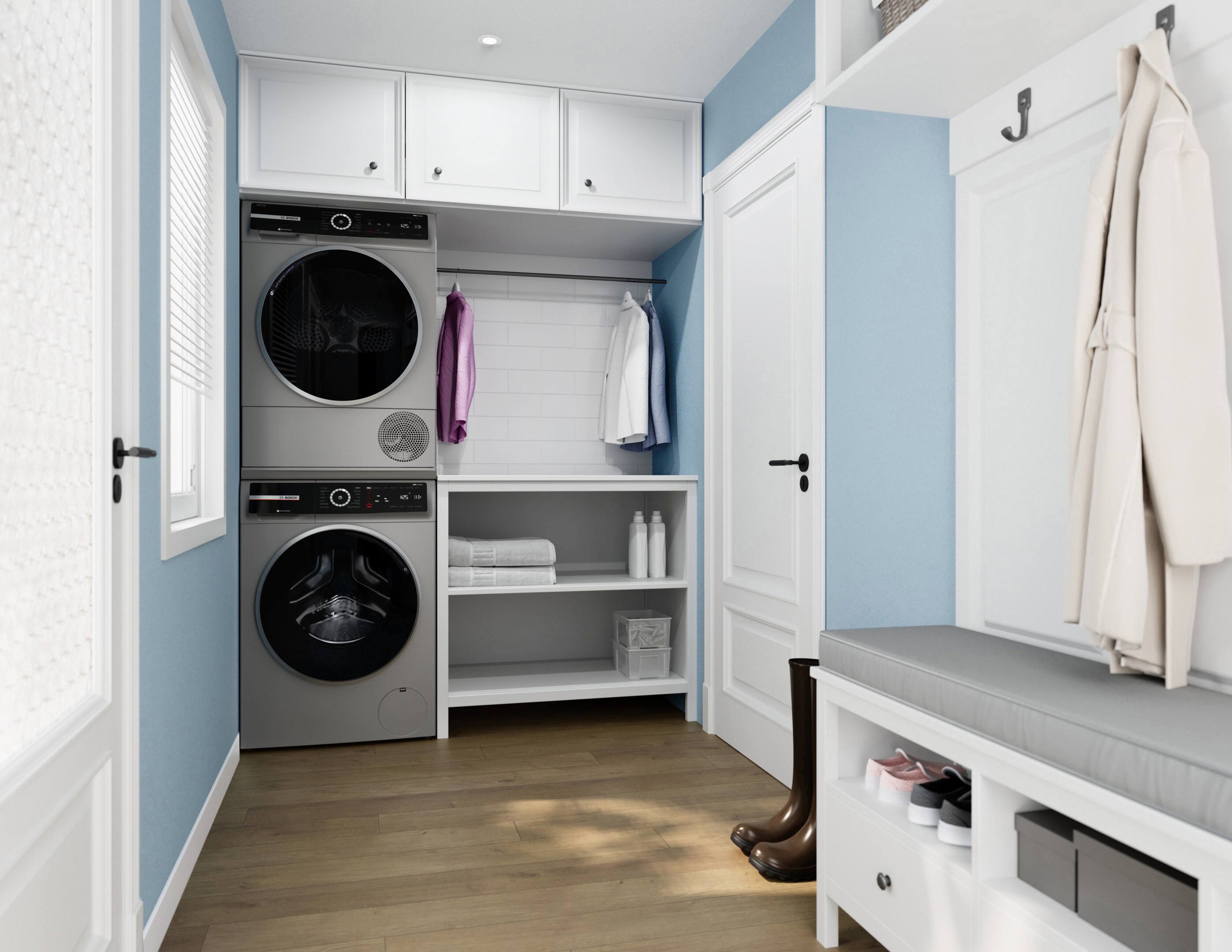 Alt View 14. Bosch - 800 Series 2.4 Cu. Ft. High-Efficiency Stackable Smart Front Load Washer with Steam and 4D Wash System - Pearl steel.