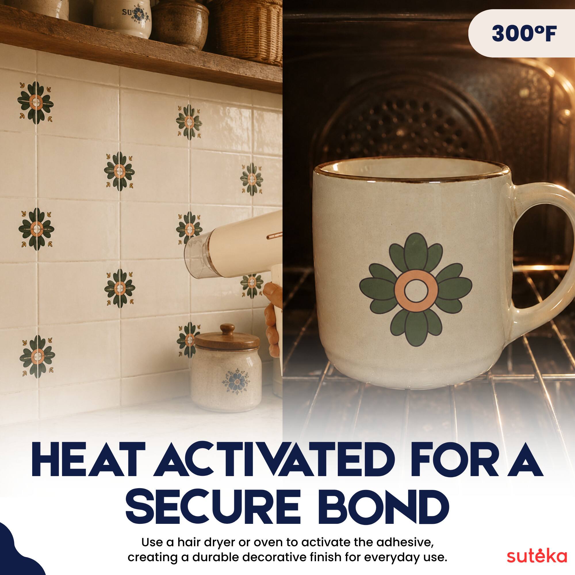 SU 300F HEAT ACTIVATED FOR A SECURE BOND

Use a hair dryer or oven to activate the adhesive, creating a durable decorative finish for everyday use.

sutéka