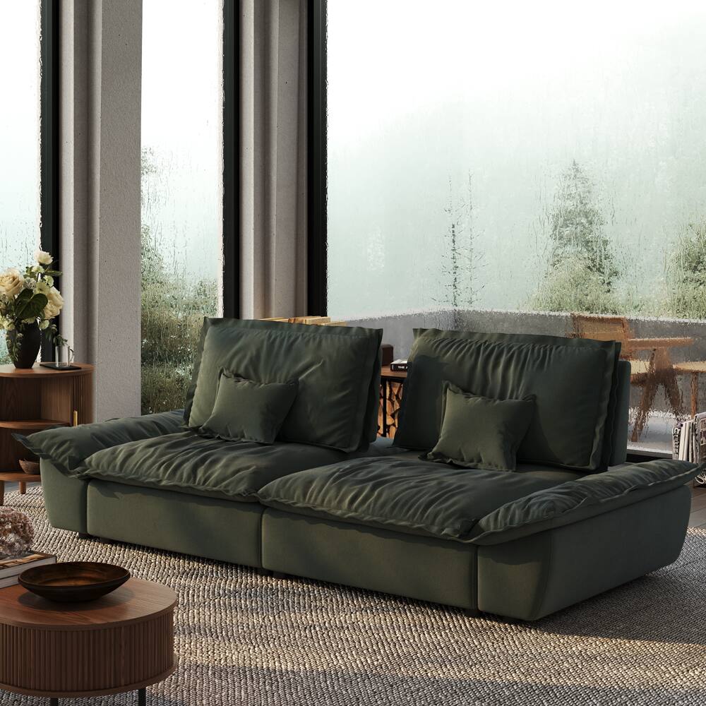 Left. POVISON - 104.33" Sailboat Deep Sofa Stain Resistant Cozy Couch with Adjustable Backrest - Green Suede Fabric.