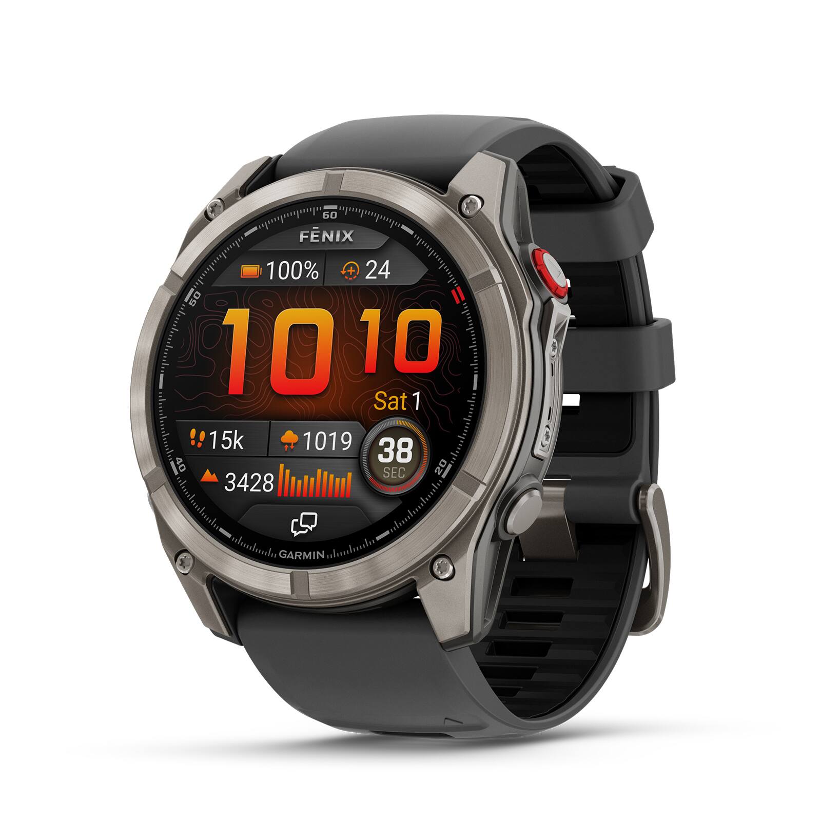 FENIX  
100% 24  
10:10  
Sat 1  
15k 1019  
3428  
38 SEC  
GARMIN