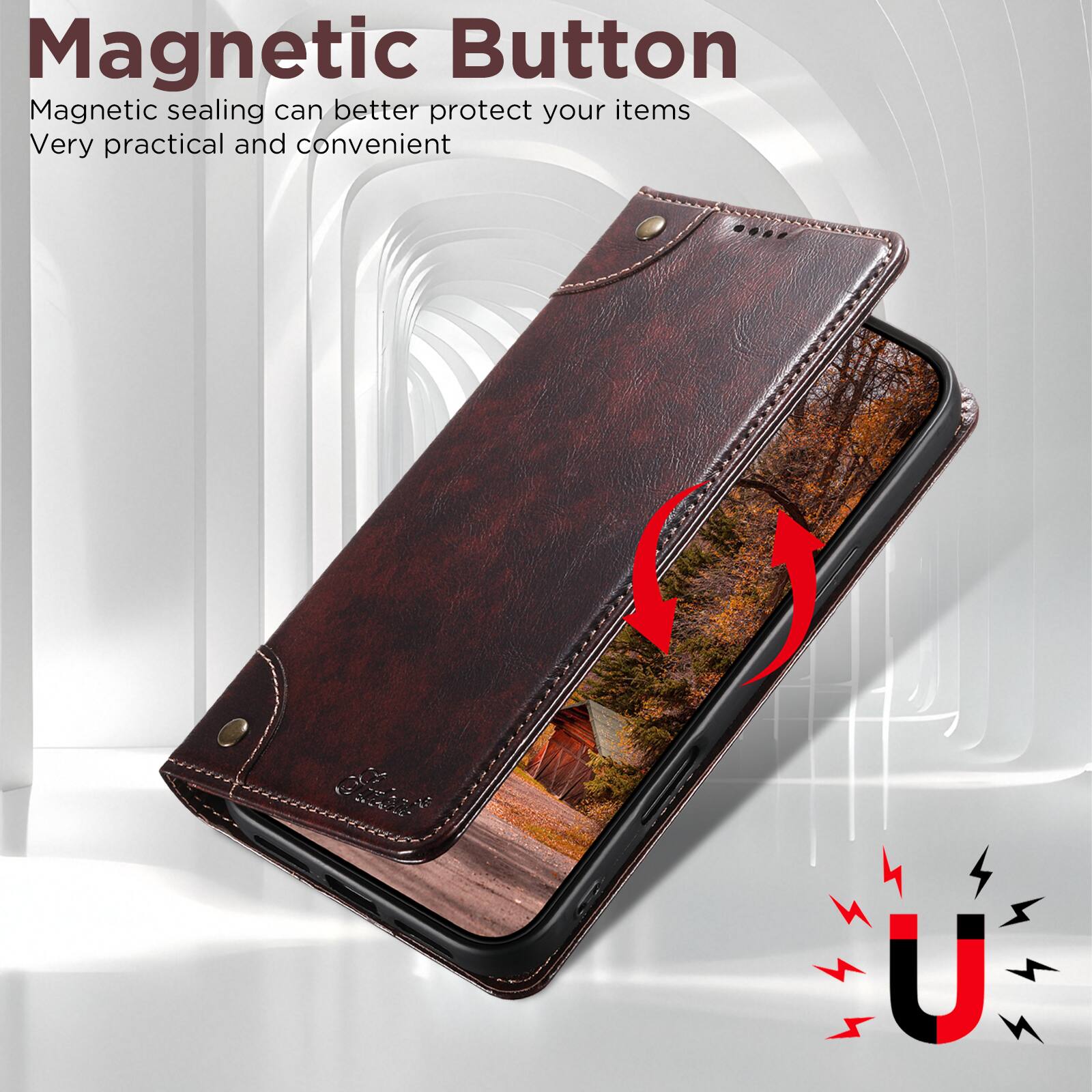 Magnetic Button  
Magnetic sealing can better protect your items  
Very practical and convenient