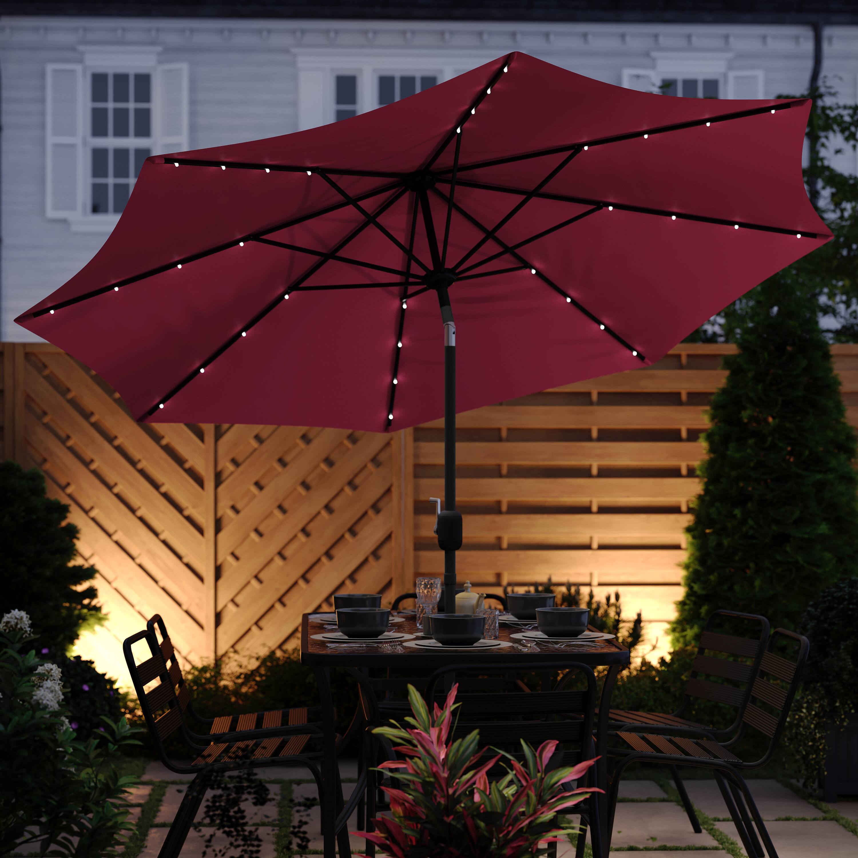 Alt View 3. Emma + Oliver - Hogan 9 FT Patio Umbrella with Solar LED Lights and Crank and Tilt Functions - Red.