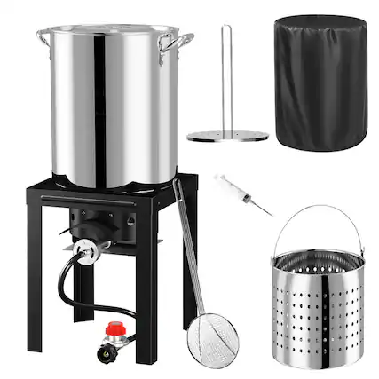 Front. FODINGHILL - 40QT Stainless Steel Deep Seafood Boiler Kit - silver.