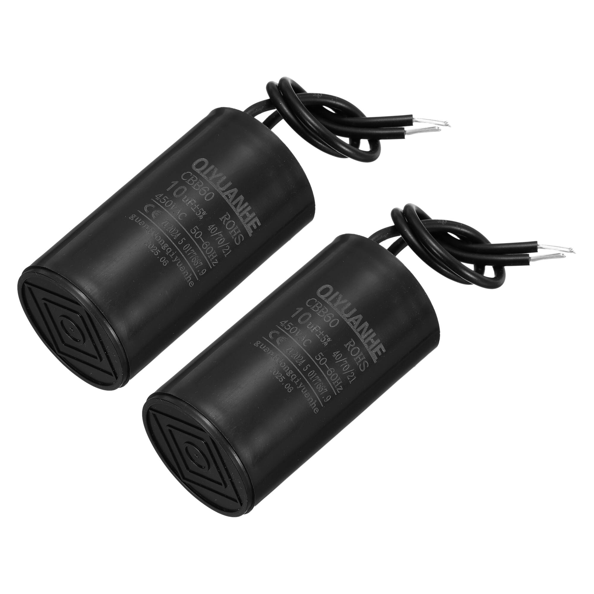 Unique Bargains - 2pcs 10uF CBB60 Run Capacitor, AC 450V 2 Wires 50/60Hz Cylinder 34x60mm for Air Compressor, Water Pump - Black price history on PriceWatchPro