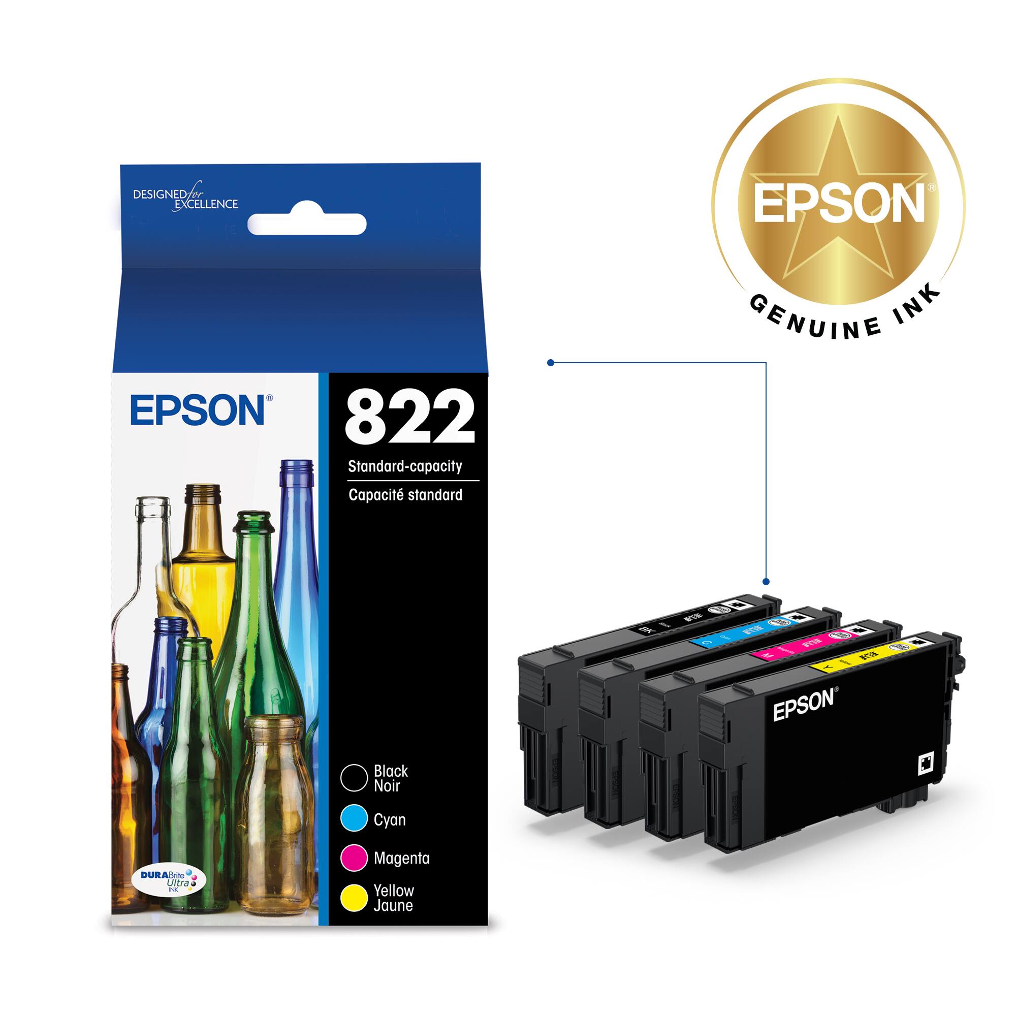 Designed Excellence Epson 822 Standard-capacity Capacit Standard Genuine Ink - Black, Cyan, Magenta, Yellow.