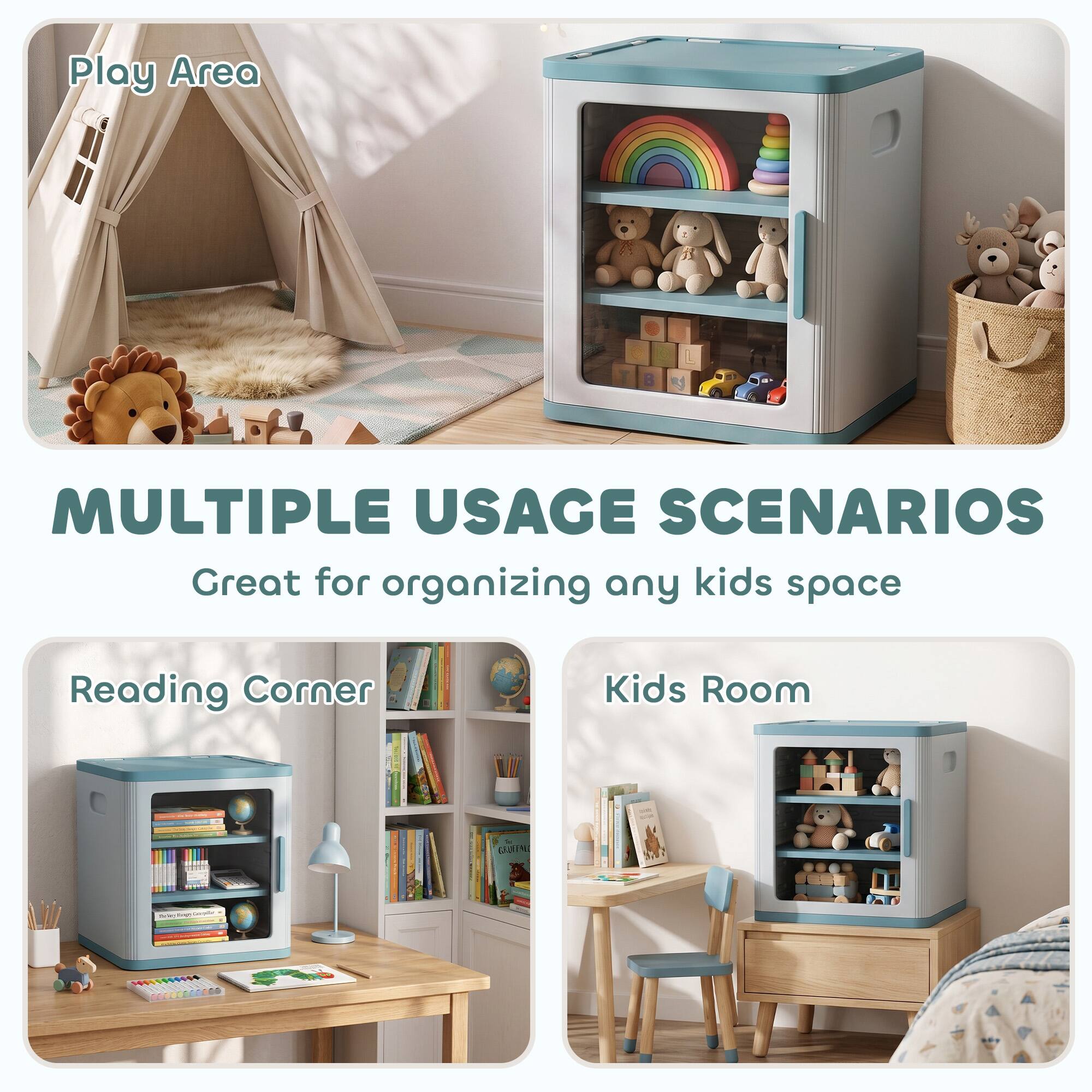 Play Area

MULTIPLE USAGE SCENARIOS
Great for organizing any kids space

Reading Corner

Kids Room