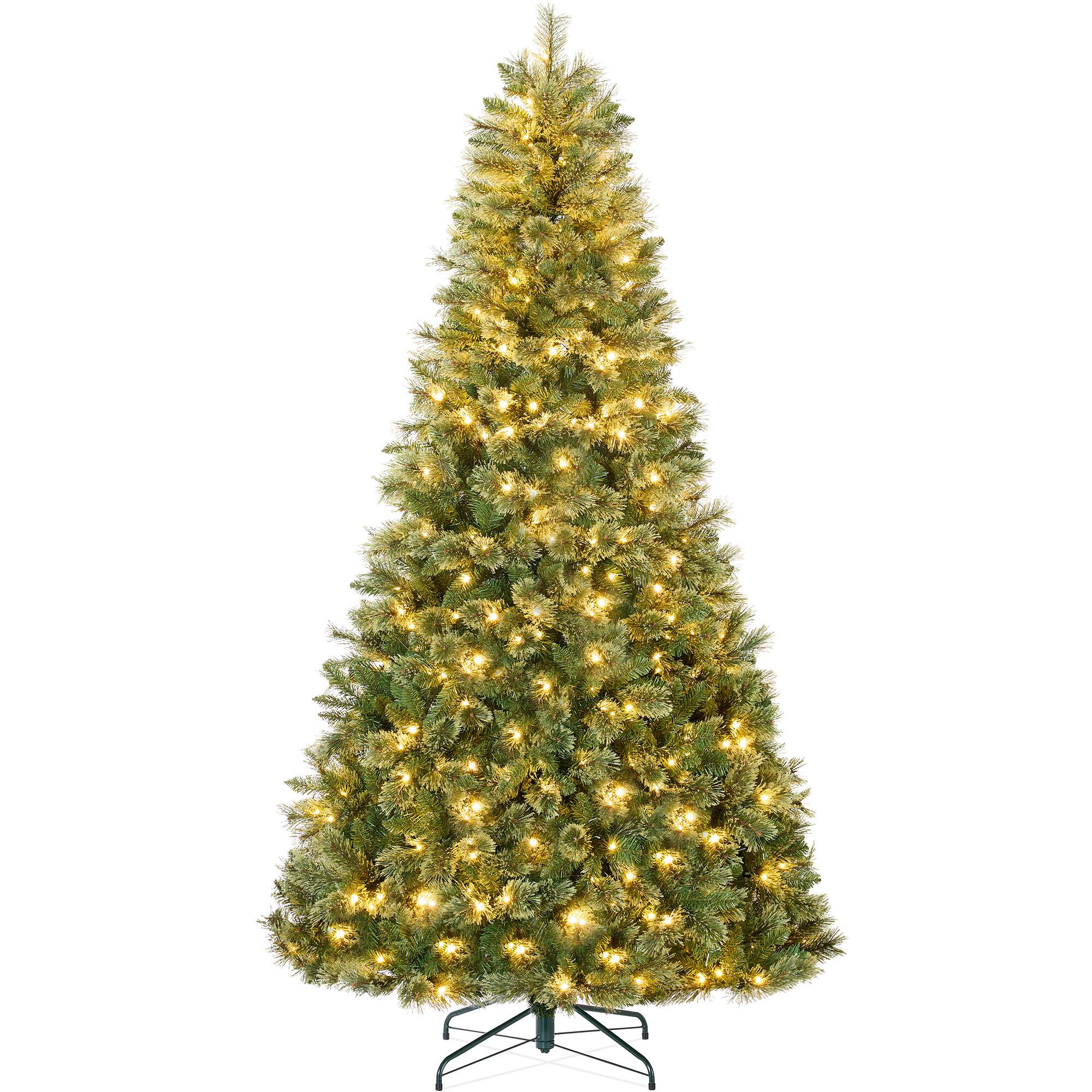 Best Choice Products - 6ft Pre-Lit Cashmere Christmas Tree Holiday Decor w/ Cordless Connection, 2-in-1 LED Lights - Green