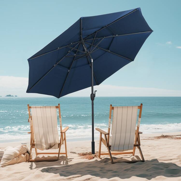Alt View 1. SlickBlue - 3-Tier Vented Outdoor Patio Umbrella, 10-ft with Tilt Mechanism - Navy.