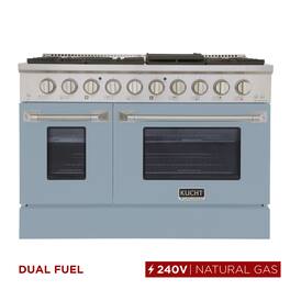 Kucht - 48" Dual Fuel Range for NG, SS/Light Blue Door, Sealed Burners, Griddle, 2 Ovens (1 Convection) - Light Blue