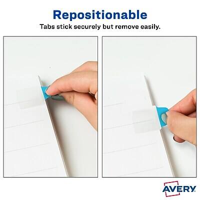 Repositionable Tabs stick securely but remove easily. AVERY.