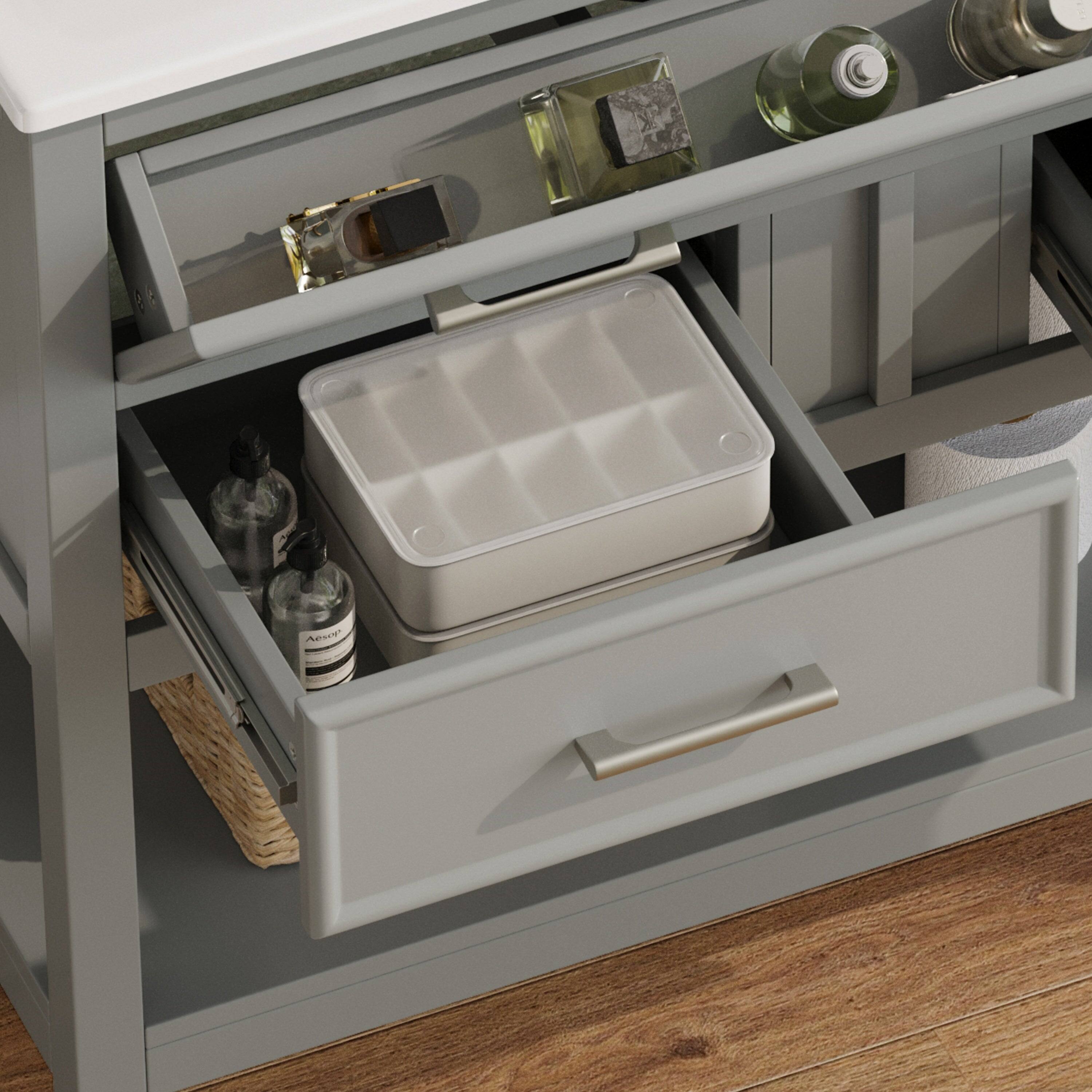 Back. Boyel Living - 36 Inch Bathroom Vanity with Ceramic Sink Tip Out Tray Full Extension Drawers Soft Close Gray - Gray.