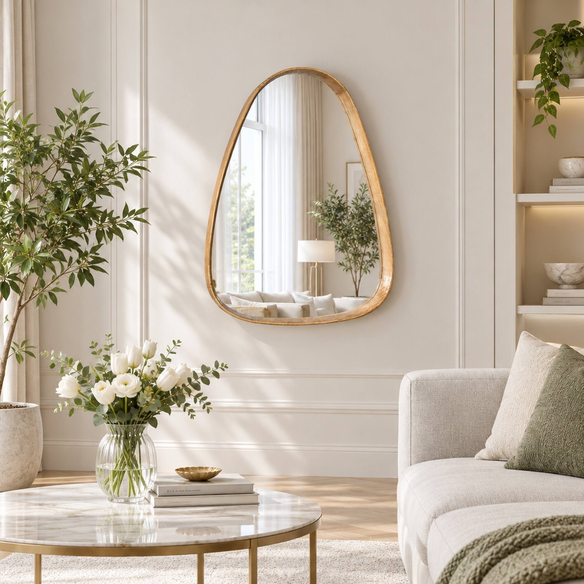 RYHNUYNE Irregular Wood Frame Wall Mirror, 35.4 x 25.6 in Glass, 15.2 ...