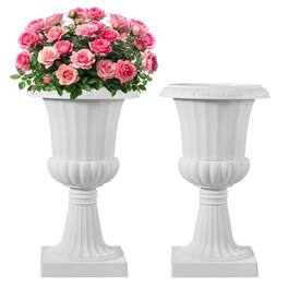 VEVOR - Plastic Urn Planters, 15.8 x 26.4 Inch, 2 Pack White Classic Flower Pots Front Porch Planters, Indoor & Outdoor Vase - Black
