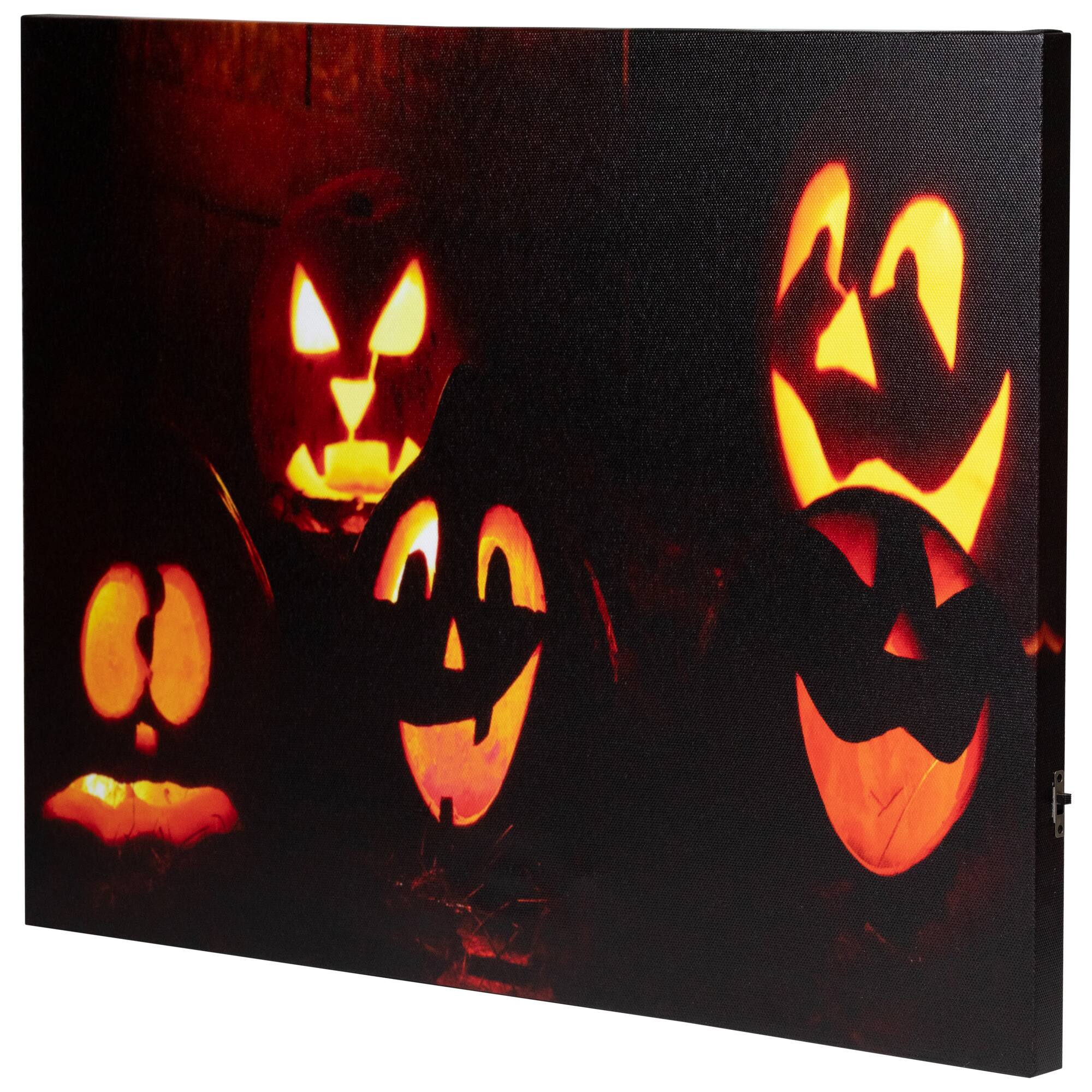 Alt View 3. Northlight - LED Lighted Silly Jack-O-Lanterns Halloween Canvas Wall Art - 15.75" x 12" - Black.