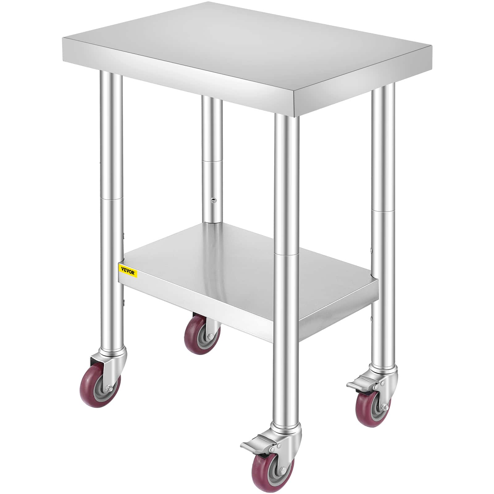 Front. VEVOR - Stainless Steel Work Table 24 x 18 x 34 Inch, 700 LBS Load Capacity with 4 Wheels - Sliver.
