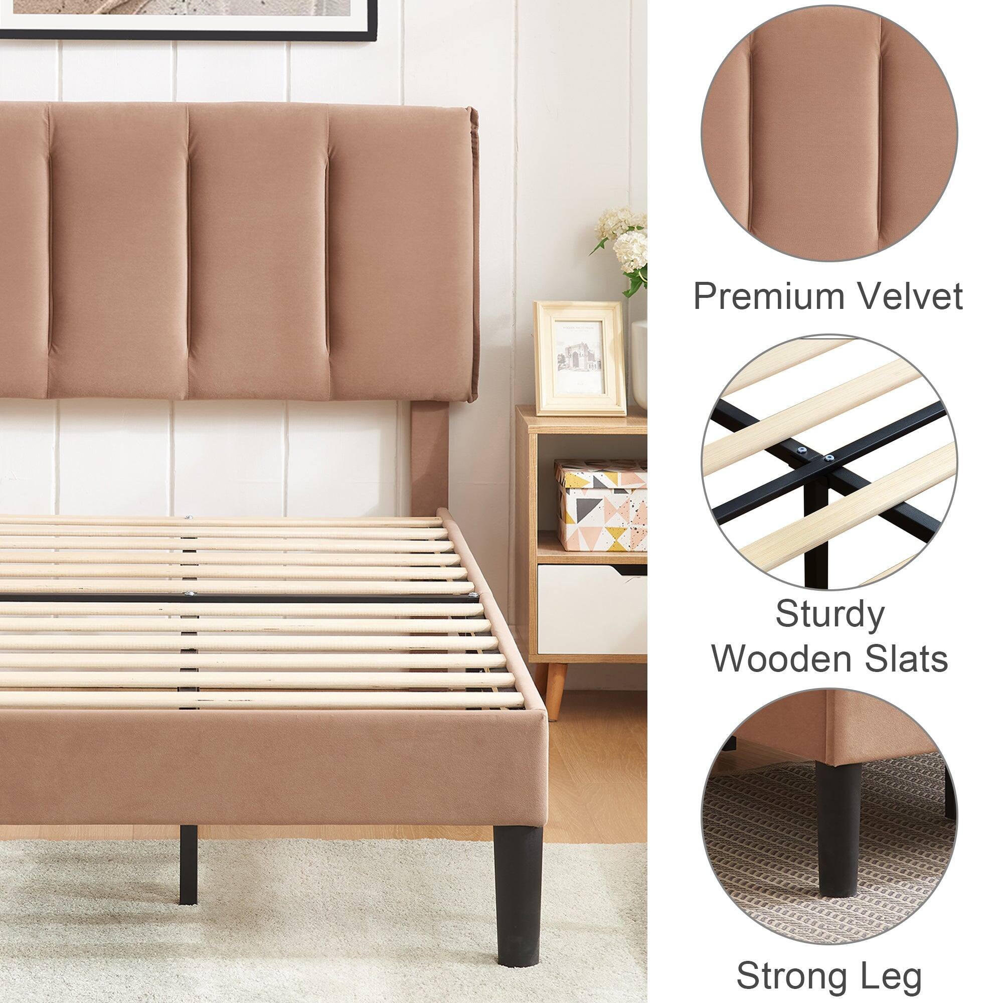 Premium Velvet  
Sturdy Wooden Slats  
Strong Leg