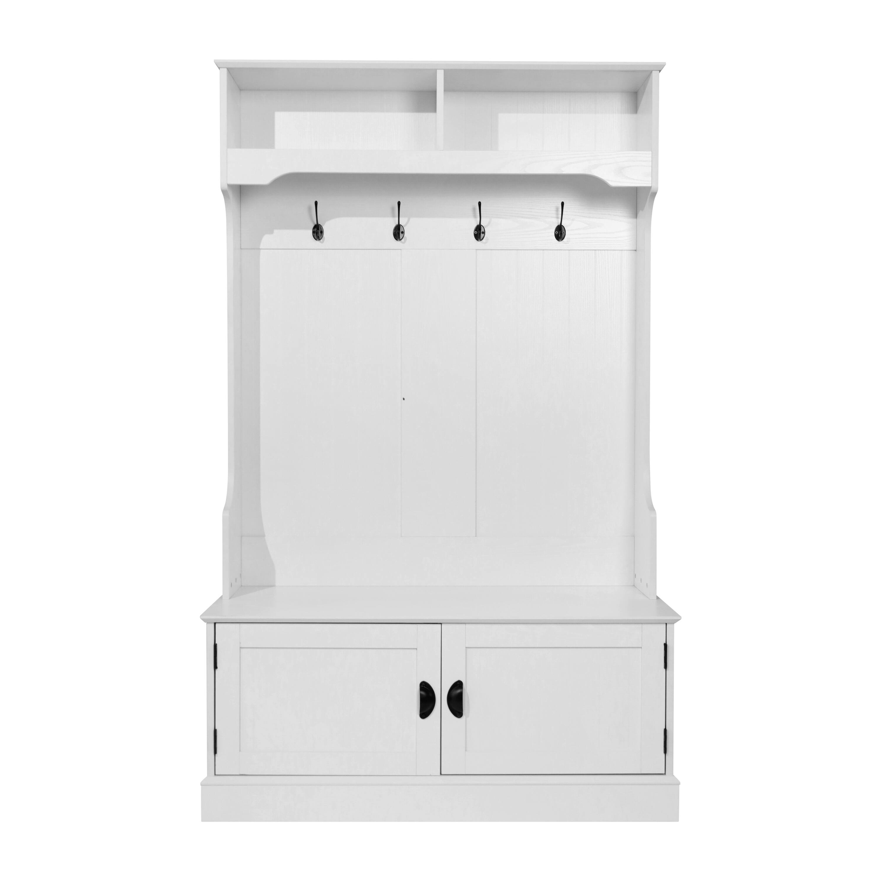 Alt View 8. Emma + Oliver - Lindy Hallway Tree with Storage Bench, Coat Hooks, and Upper Storage Compartments - White.