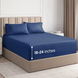CGK Linens - 6 Piece Sheet Set - Extra Deep Pocket for 18"-24" Mattresses & Extra Pillowcases - Twin - Navy Blue