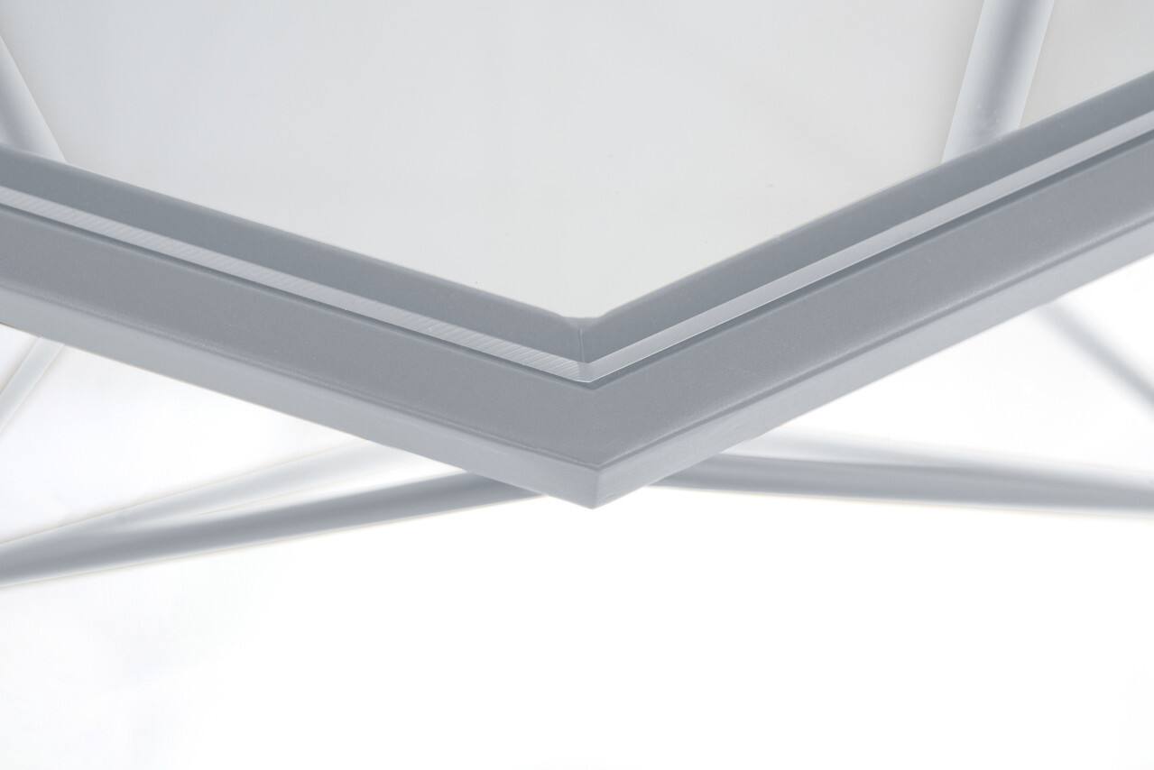 Alt View 2. LeisureMod - Malibu Contemporary Geometric Glass Top Coffee Table with Open-Frame Design and Powder Coated Base for Home and Office - Grey.