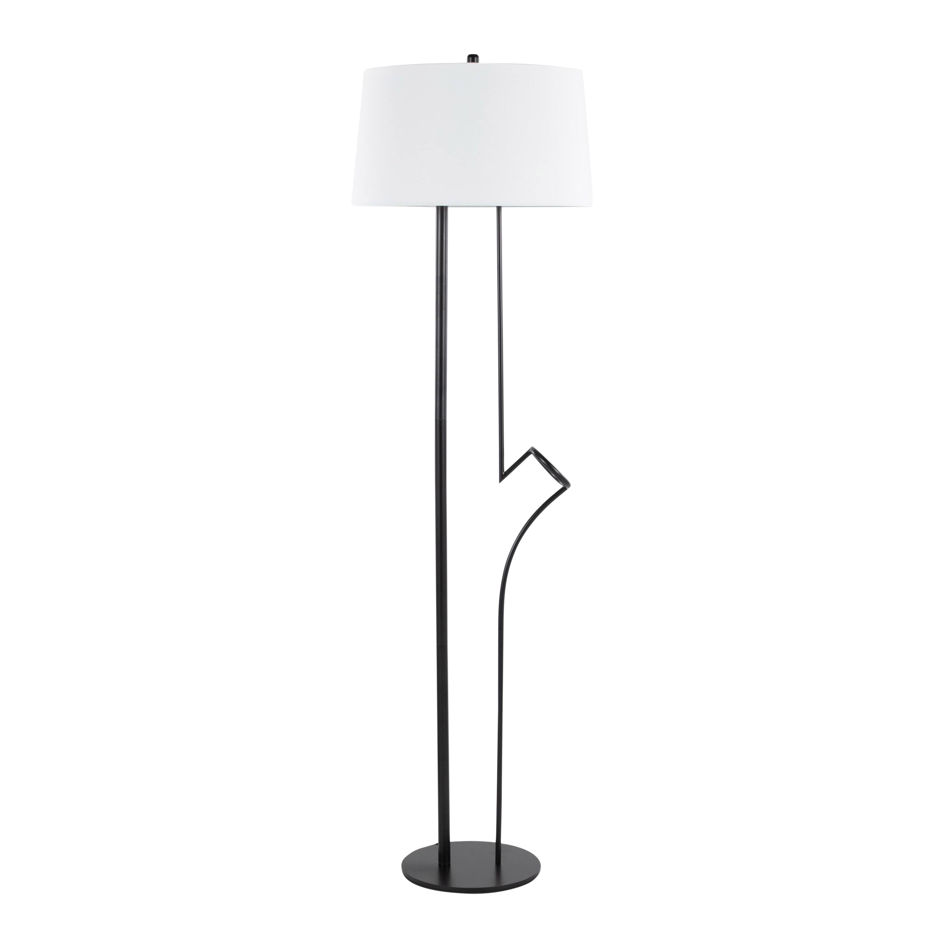 Left. Loheer - Loheer Contemporary Floor Lamp Black Steel White Linen Shade Tall Standing Light for Living Room Bedroom - Black.