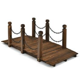 Gymax - 5 ft Wooden Garden Bridge Arc Footbridge Stained Finish Walkway w/Rails - Natural