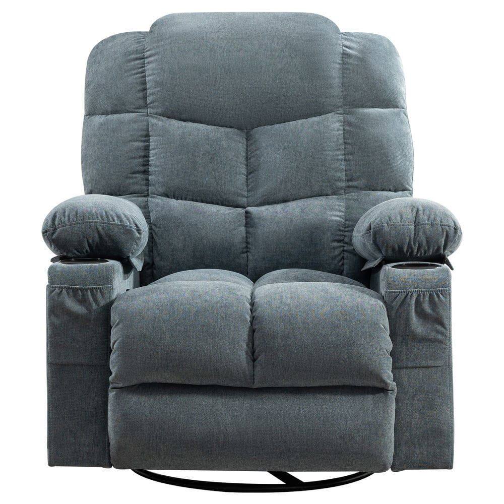 Alt View 8. Kadyn - Oversized Massage Swivel Recliner with Lumbar Heating, Cup Holders & USB Port, Living Room Chair - Blue.