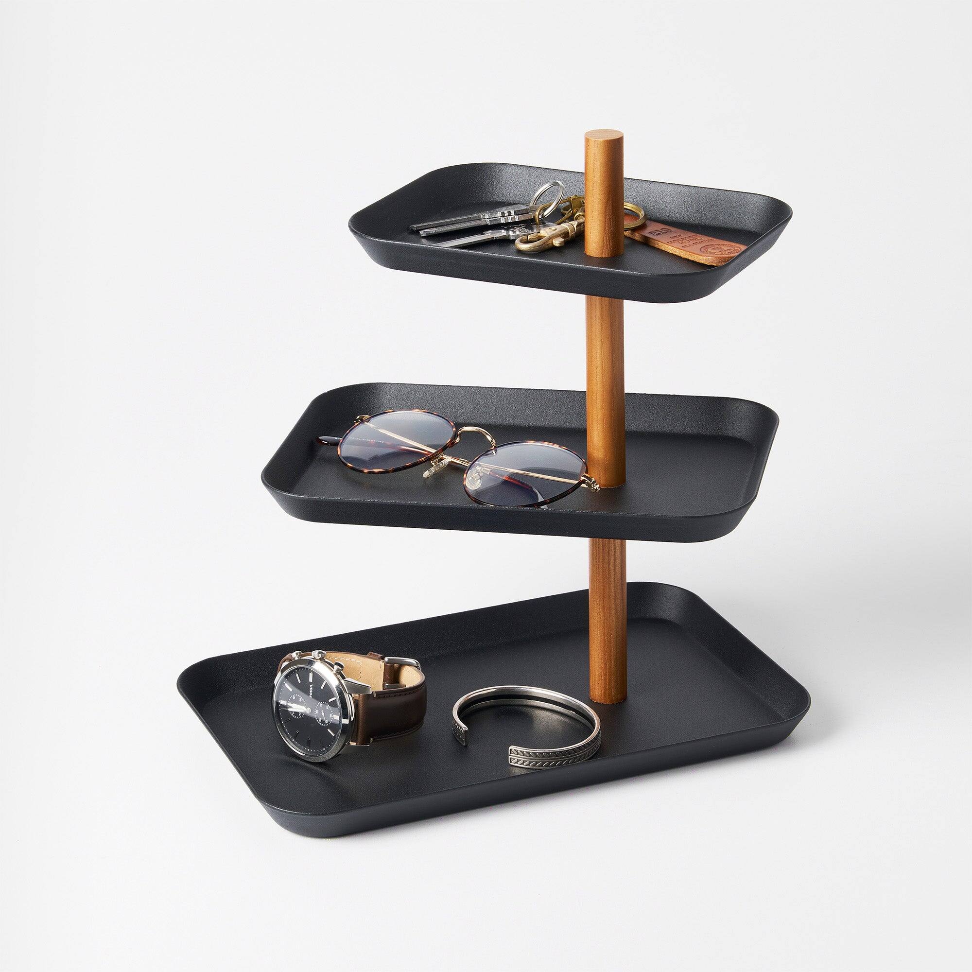 Alt View 1. Yamazaki Home - Three-Tier Display Tray - Steel - Walnut.