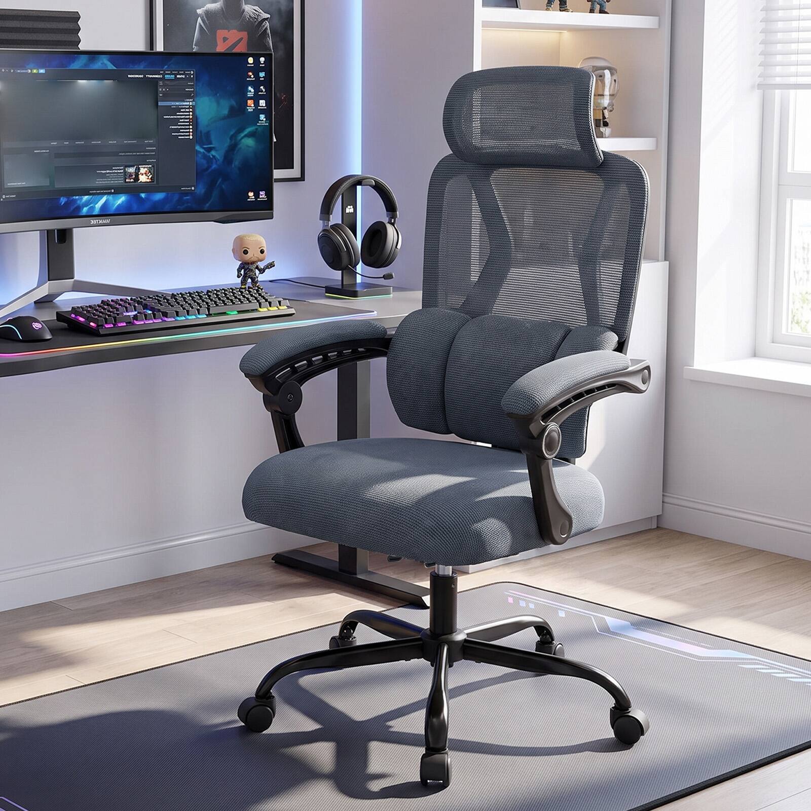 Alt View 3. Costway - Costway Ergonomic Office Computer Mesh Chair with High Back, Adaptive Lumbar Support - Gray.