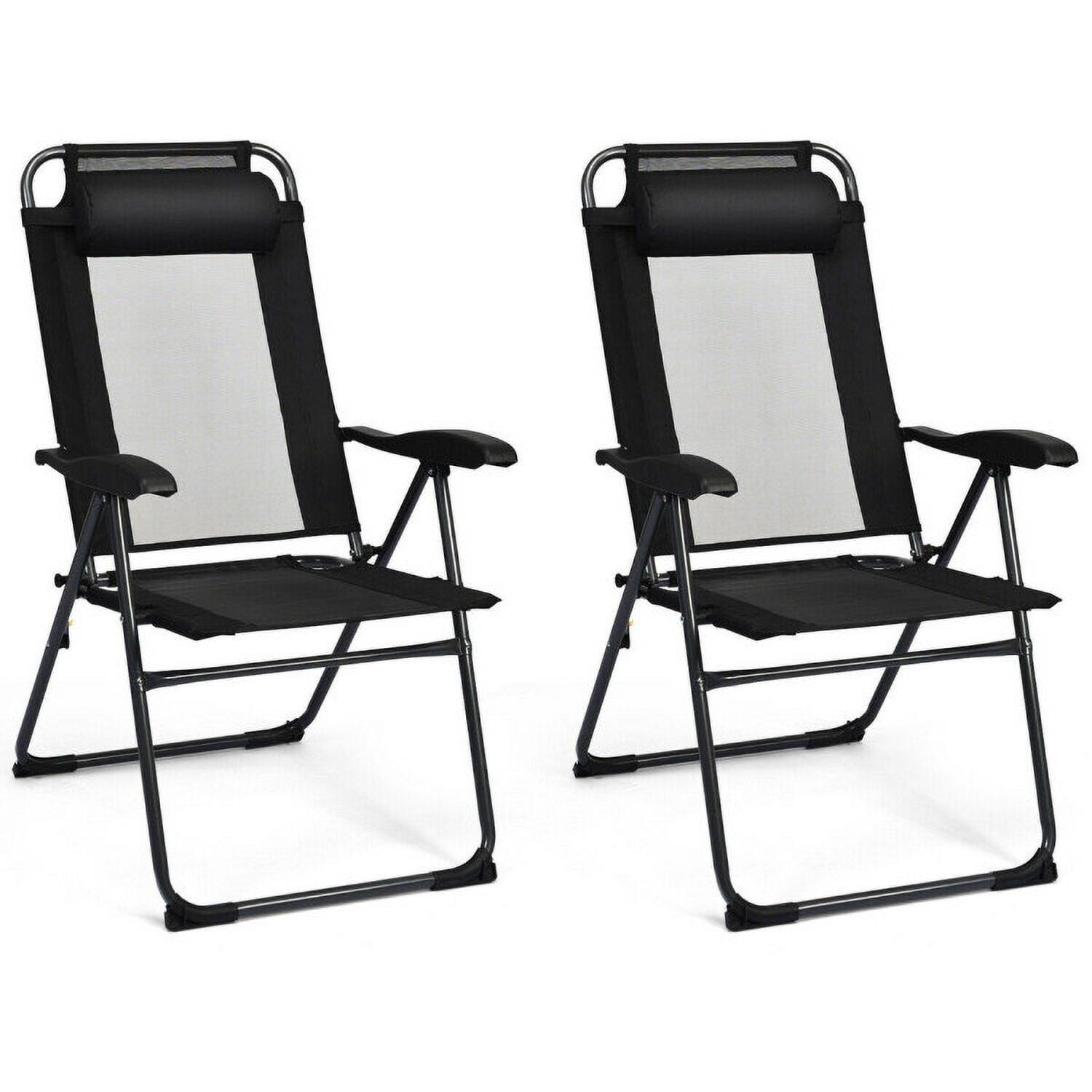 Angle. Kadyn - 4 Pieces Patio Garden Adjustable Reclining Folding Chairs with Headrest, Outdoor Dining Chair for Outside Patio-Black - Black.