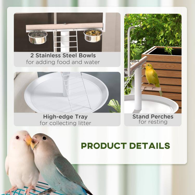 2 Stainless Steel Bowls for adding food and water  
High-edge Tray for collecting litter  
Stand Perches for resting  

PRODUCT DETAILS