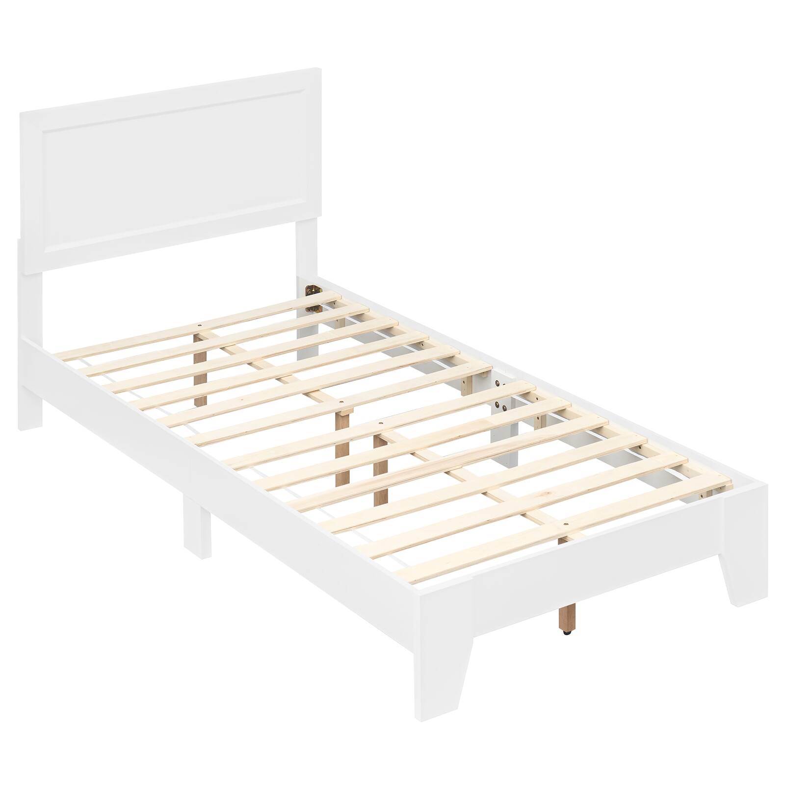 Alt View 1. Costway - Costway Twin Size Bed Frame, Mid-Century Platform Bed with Headboard, No Box Spring Needed - White.