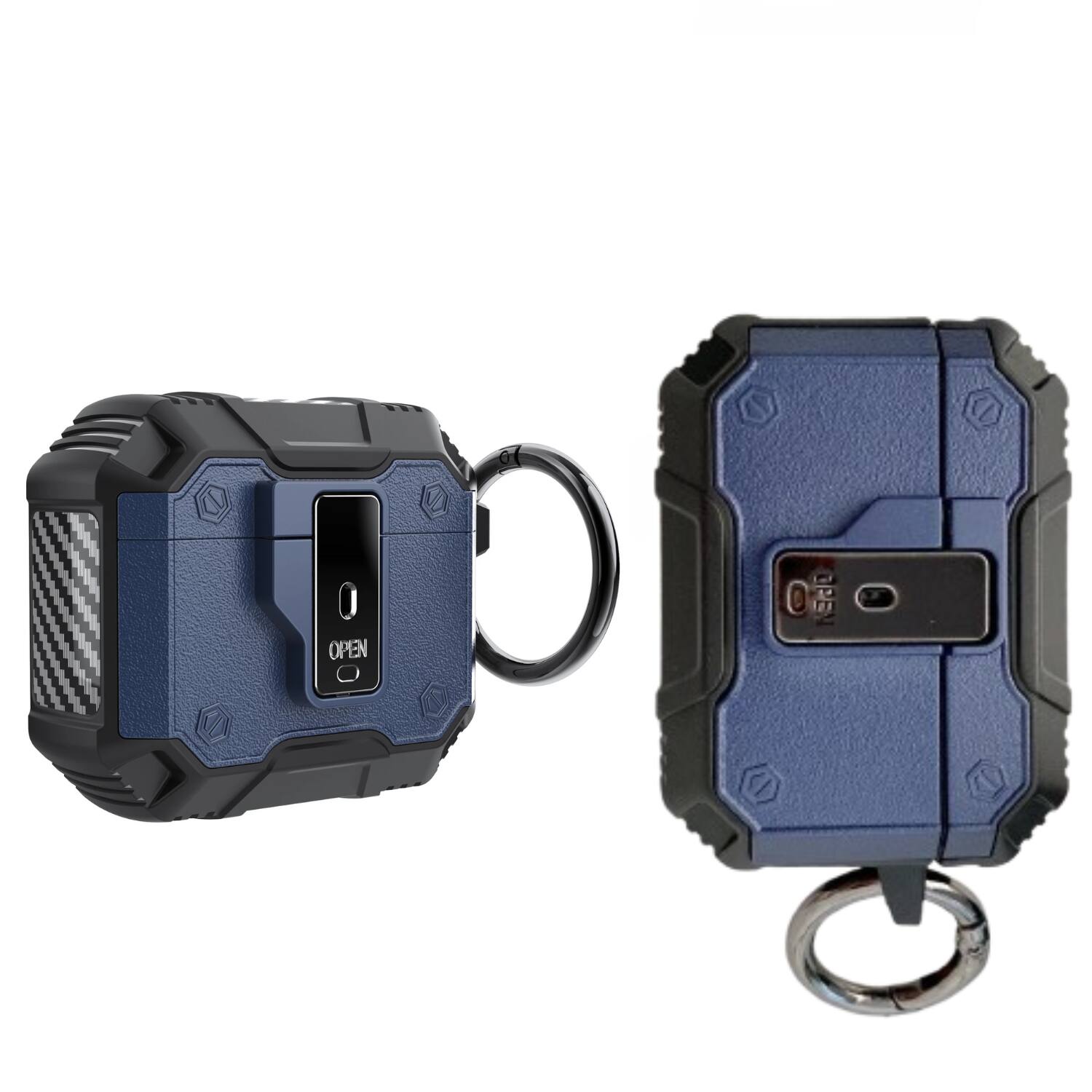 Back. Stock Preferred - Rugged Shockproof Case for AirPods Pro with Keychain & Secure Lock Blue - Blue.