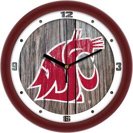 MpDirect - Washington State Cougars 11.5'' Suntime Premium Glass Face Weathered Wood Wall Clock - Multicolor