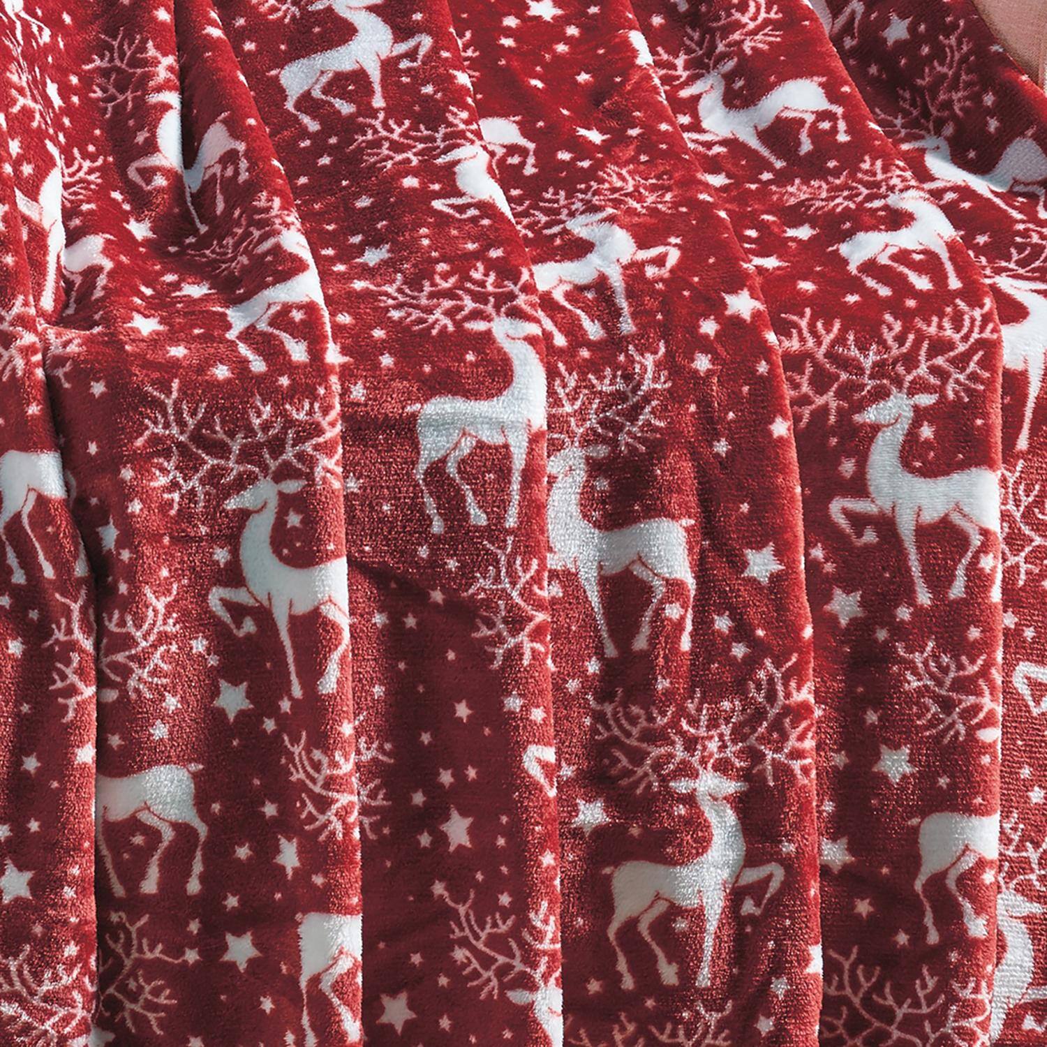 Alt View 3. Noble House - Plazatex Reindeer Christmas Plush All Season Decorative Throw Blanket 50" X 60" Red - Red.