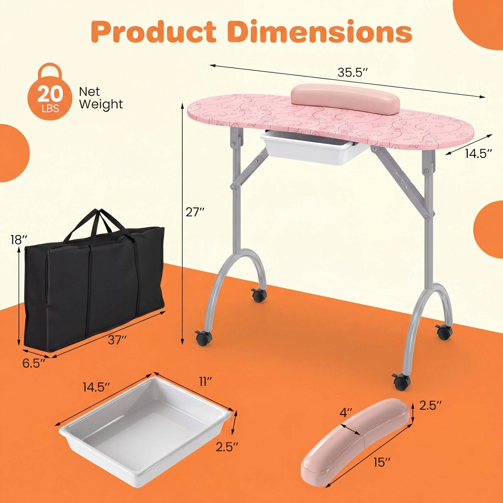 Product Dimensions  
20 Net LBS Weight  
35.5"  
14.5"  
27"  
18"  
37"  
6.5"  
14.5"  
11"  
4"  
2.5"  
2.5"  
15"