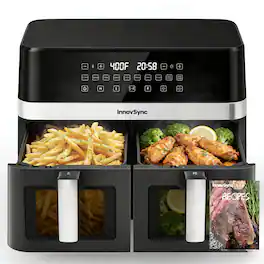 InnovSync - 12QT Dual Basket Air Fryer, 10-in-1 Digital Air Fryer Oven with Visible Windows, 6QT×2 Capacity - Black