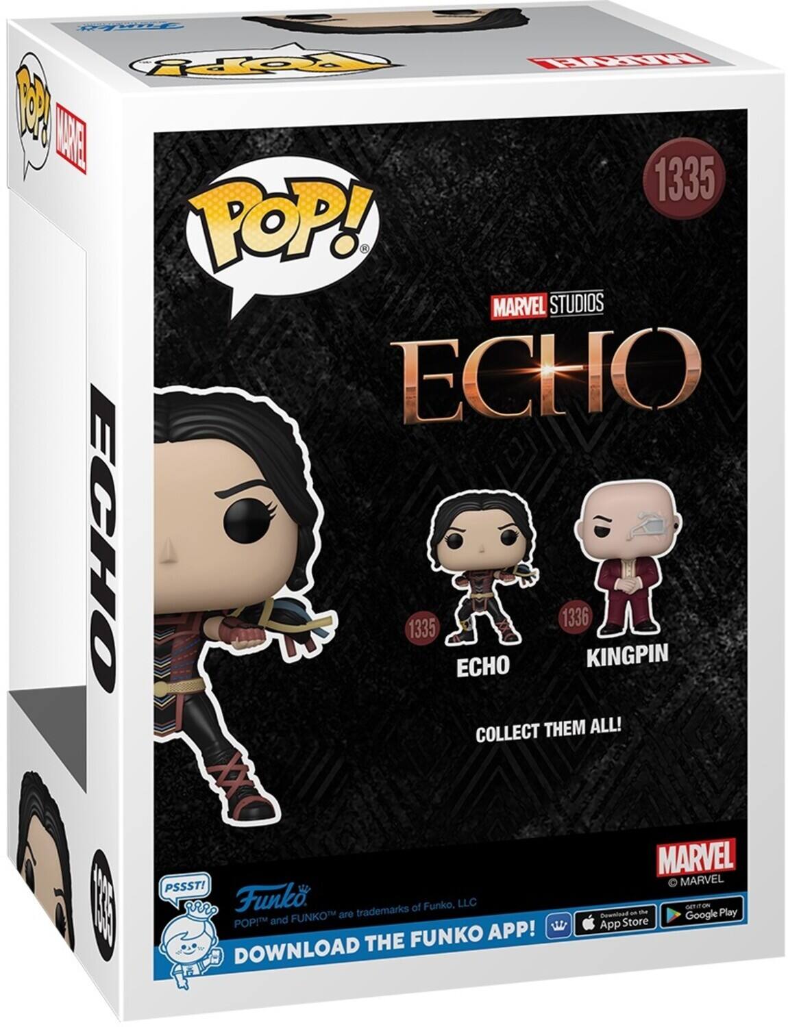 POP! MARVEL STUDIOS ECHO ECHO 1335 ECHO 1336 KINGPIN COLLECT THEM ALL! MARVEL PSSST! MARVEL R Funko trademarks of Funko, LLC a the GETTON Play FUNKO are Download Google POP and App Store FUNKO APP! DOWNLOAD THE