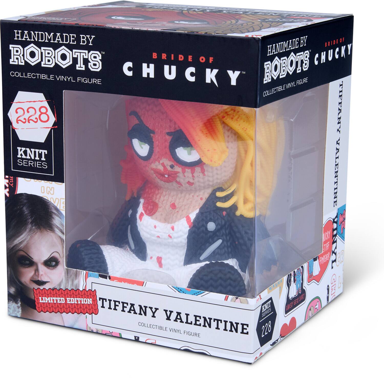 HANDMADE BY ROBOTS  
BRIDE OF CHUCKY  
COLLECTIBLE VINYL FIGURE  

228  
KNIT SERIES  

TIFFANY VALENTINE  
COLLECTIBLE VINYL FIGURE  

LIMITED EDITION  

TIFFANY VALENTINE  
COLLECTIBLE VINYL FIGURE  

228